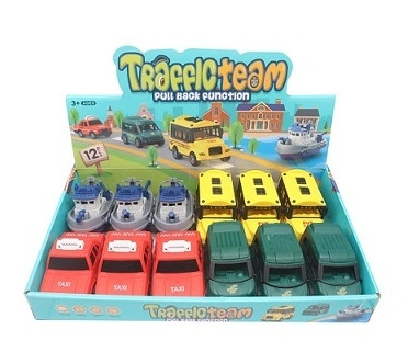 4" Pull Back Action Traffic Team  12 per display bx .75 each