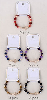 Beautiful Beaded Stretch Bracelet w/ Cross Charm .68 each