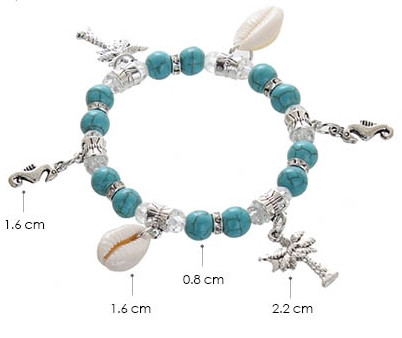 Turquoise Beads w/ Shell & Beach Theme Charm Bracelet .68 each