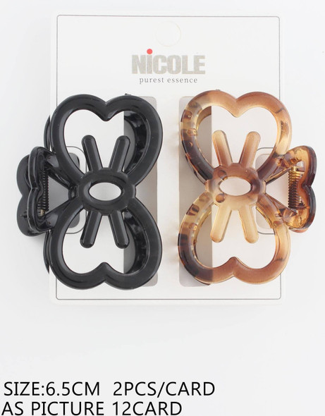 2.6" 2 Pc Black & Tortoise Bow Hair Claw Clips .68 each set
