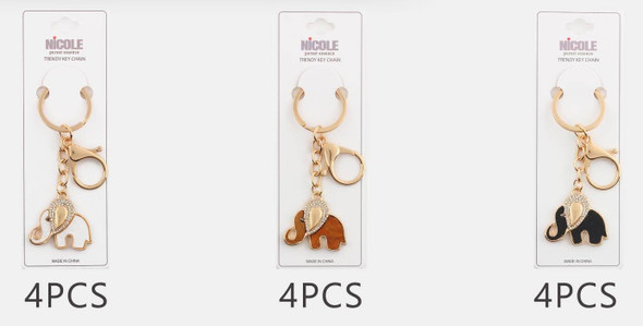 Chic Elephant Charm with Rhinestone Accents Keychain .68 each