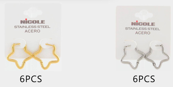 0.9" Stainless Steel Star Hoop Earrings .68 each pair