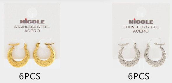 0.8" Stainless Steel Embossed Hoop Earrings .68 each pair