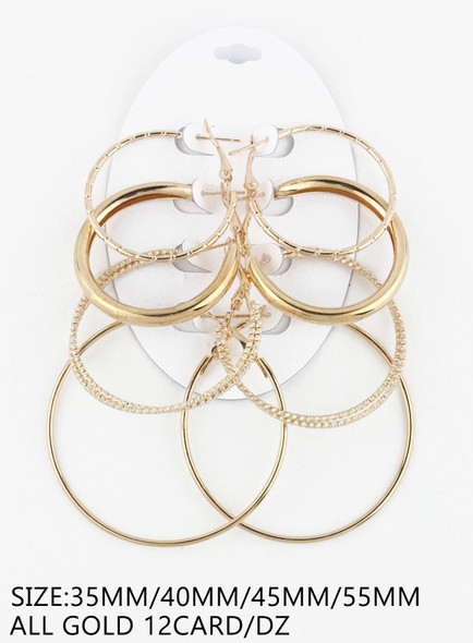 4 Pair Assorted Sizes Gold Hoop Earrings Set .68 each set
