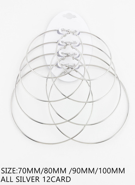4 Pair Assorted Sizes Large Silver Hoop Earrings Set .68 each set