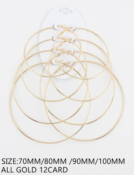 4 Pair Assorted Sizes Large Gold Hoop Earrings Set .68 each set