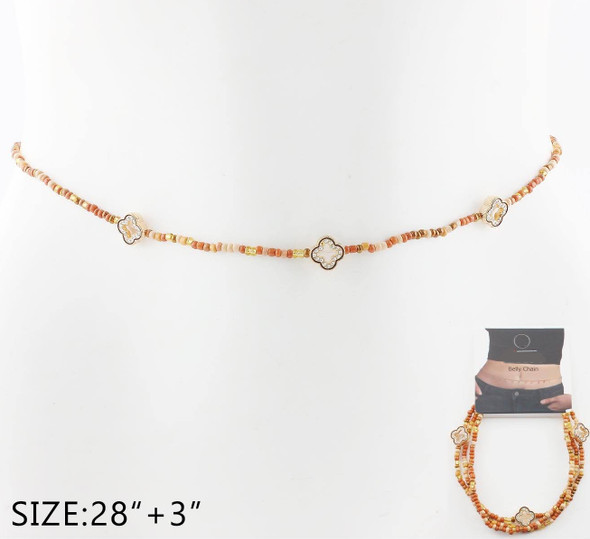 Beaded Belly Chain with Quatrefoil Charms .68 each