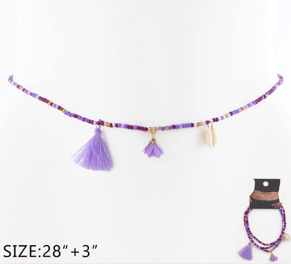 Beaded Belly Chain with Tassel, Shell & Flower Charms .68 each