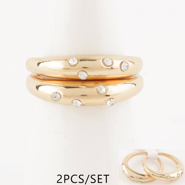 Gold & Silver Double Band Ring Set with Crystal Accents .68 each set