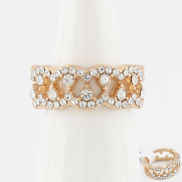 Gold & Silver Openwork Lattice Band Crystal Statement Ring .68 each