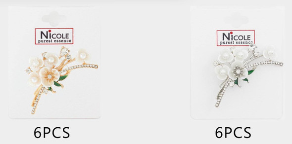 2" Elegant White Floral Crystal Brooch .68 each
