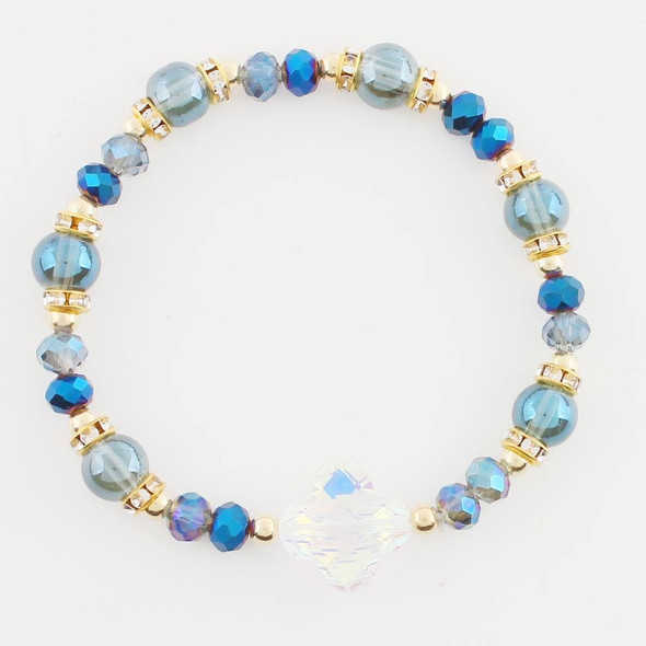 Beaded Stretch Bracelet with Iridescent Quatrefoil Charms .68 each
