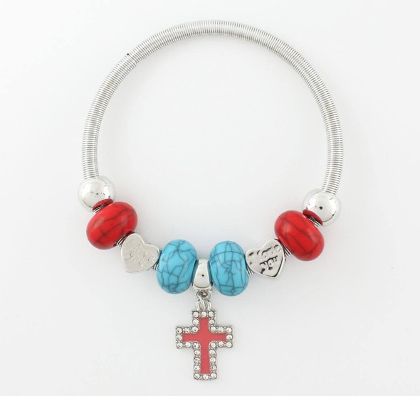 Spring Style Silver Stone Cross Charm Bracelet .68 each