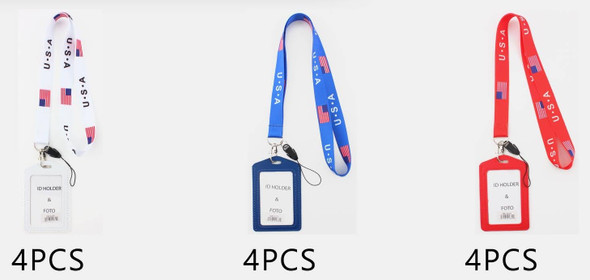 Asst Color Faux Leather ID Holder with USA Lanyard .68 each