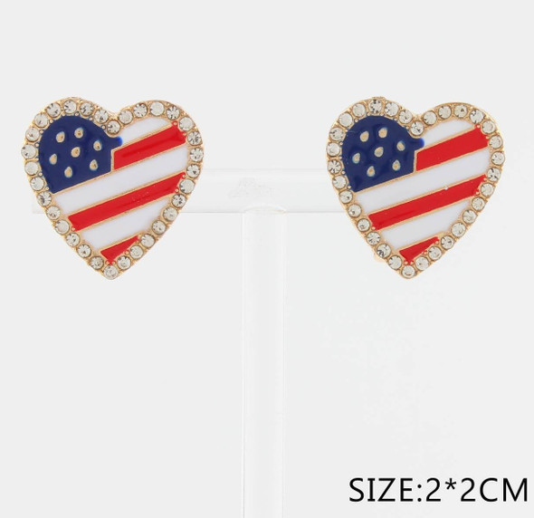 0.8" American Flag Heart Stud Earrings .68 each pair