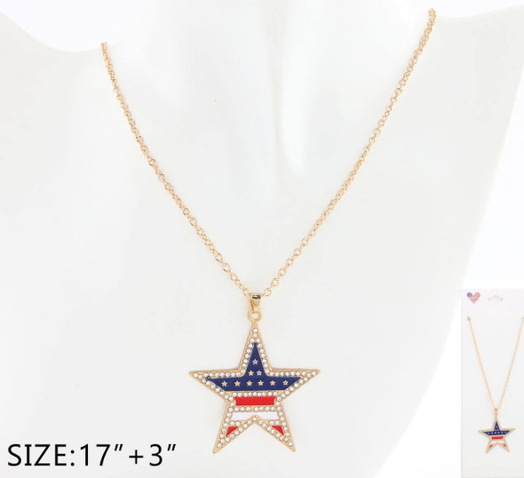 Patriotic Star Rhinestone Pendant Necklace .68 each