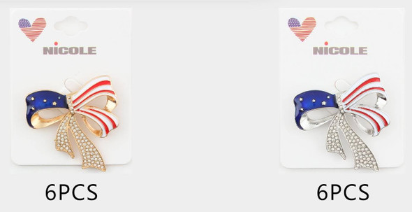 2" Patriotic Bow Rhinestone Brooch .68 each