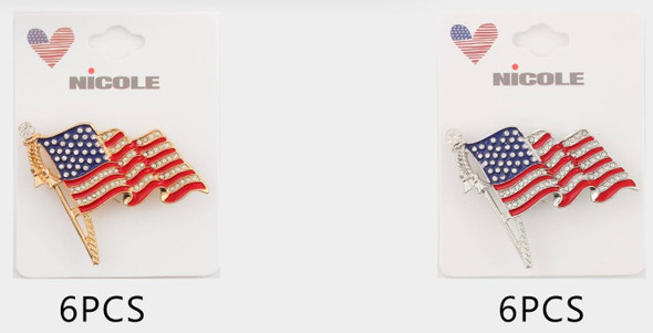 2" Waving USA Flag Rhinestone Brooch .68 each
