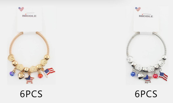 Spring Style Gold & Silver USA Flag & Star Charm Bracelet .68 each