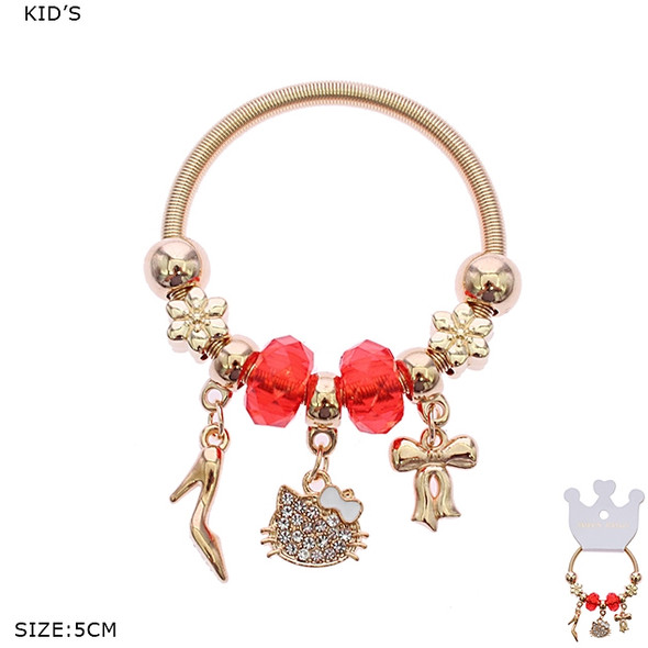 Kids Spring Style Cat, Shoe & Bow Charms Bangle Bracelet .68 each
