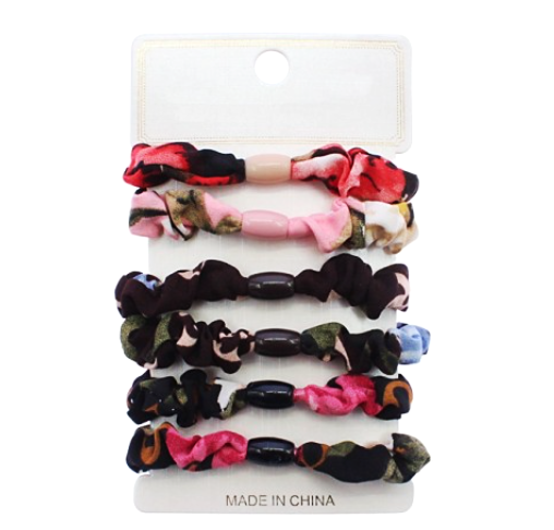 5 Pc Pk Hi Fashion Ponytail Holder/Hair Tie/Scrunchie Set (0112R) .68 per set