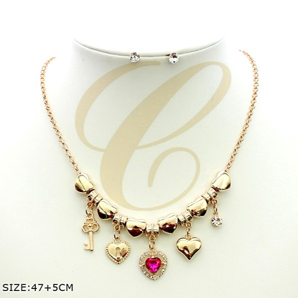 18"-20" Gold & Silver Heart Charm Necklace with Key & Crystal Accents .68 each