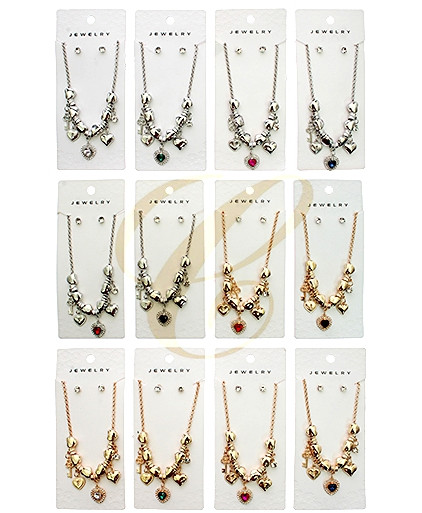 18"-20" Gold & Silver Heart Charm Necklace with Key & Crystal Accents .68 each