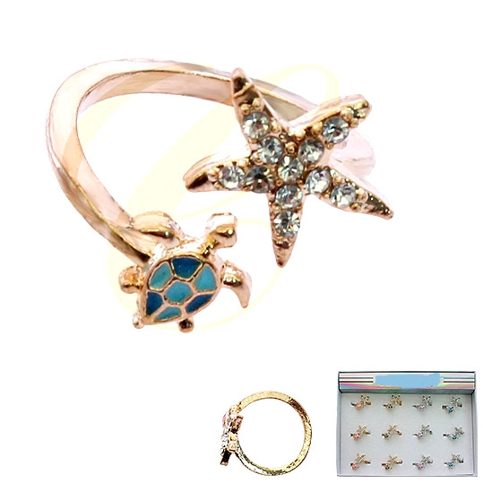 Starfish & Turtle Rhinestone Ring Gold & Silver .68 each