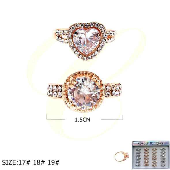 Heart & Round Cut Clear CZ Statement Rings 24 pcs per box .36 each