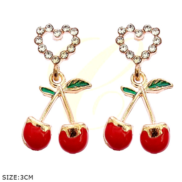 1.2" Cherry Heart Rhinestone Earrings .68 each pair