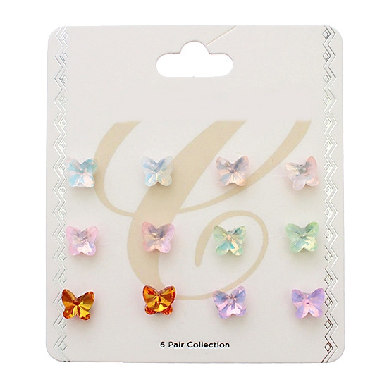 6 Pair Butterfly & Flower Stud Earring Set .68 each set