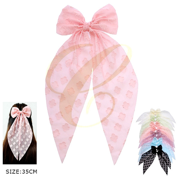 13.7" Sheer Quatrefoil Long Tail Gator Clip Hair Bow .68 each