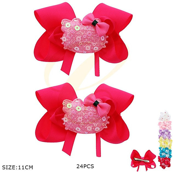 4.3" Sparkly Sequin Cat Gator Clip Hair Bow 24 pcs pk .34 each