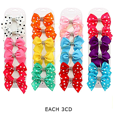 6 Pc Set Polka Dot Asst Colors Gator Clip Bow .68 each set 
