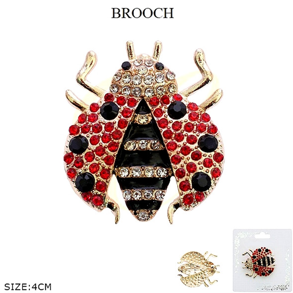 1.6" Ladybug Rhinestone Brooch Pin .68 each