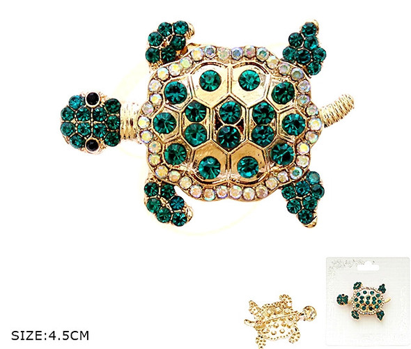 1.7" Rhinestone Turtle Brooch Pin .68 each