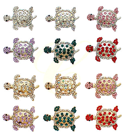 1.7" Rhinestone Turtle Brooch Pin .68 each