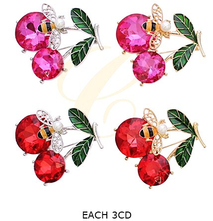 1.6" Charming Bee & Cherry Brooch .68 each