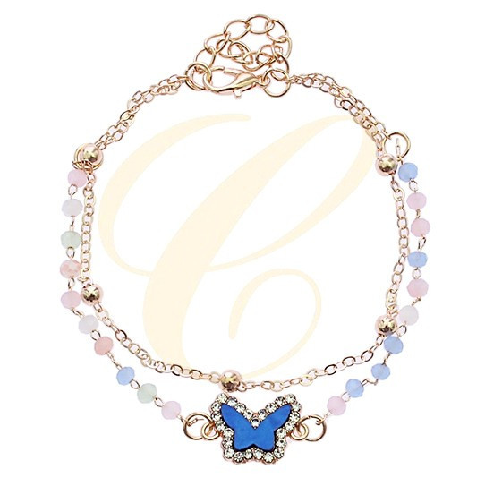 Layered Chain Anklet w/ Beads & Butterfly Charm .68 each