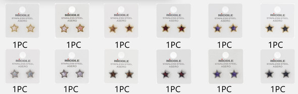 0.5" Gold & Silver Stainless Steel Star Stud Earrings with Inlay .68 each pair