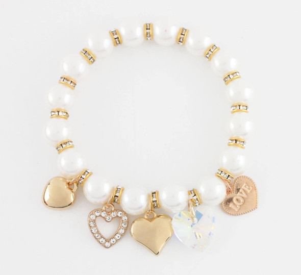 Pearl Heart Charm Stretch Bracelet .68 each