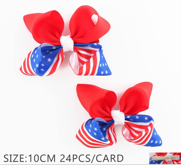 3.9" Patriotic American Flag Hair Bow Clips with Knot Center .34 each