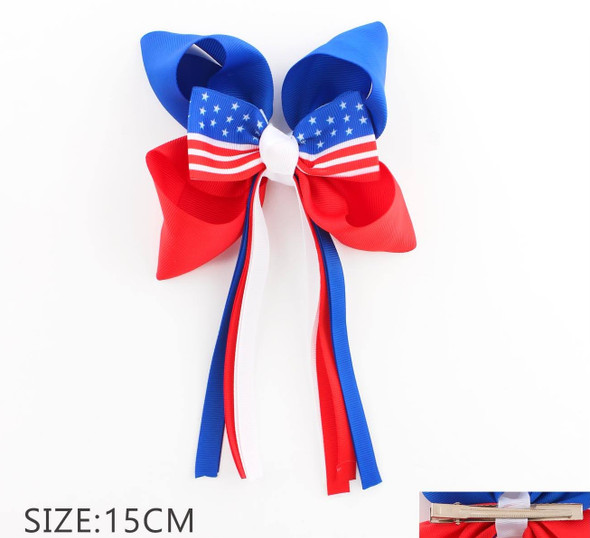 5.9" Flowing Ribbon Tail Patriotic American Flag Hair Bow .68 each