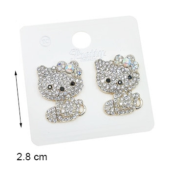 1.1" Rhinestone Cat Gold & Silver Stud Earrings .70 each pair