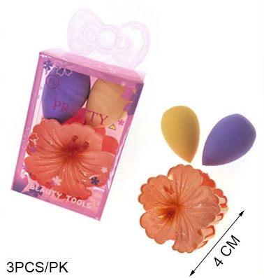 3 PC Set Beauty Blender Sponge & Hibiscus Flower Hair Clip  .68 each set