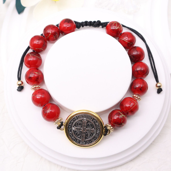 Saint Benedict Adjustable Marble Bead Bracelet .70 each