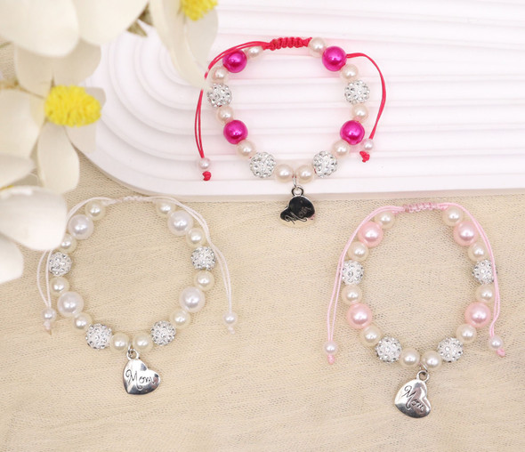 Mom Charm Adjustable Pearl Bracelet .70 each