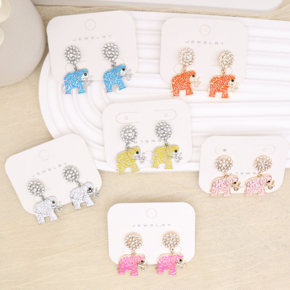 1.5" Elephant Rhinestone Drop Earrings .70 each pair