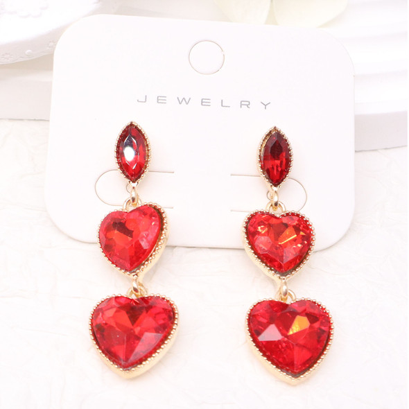 1.5" Crystal Double Heart Drop Earrings .70 each pair