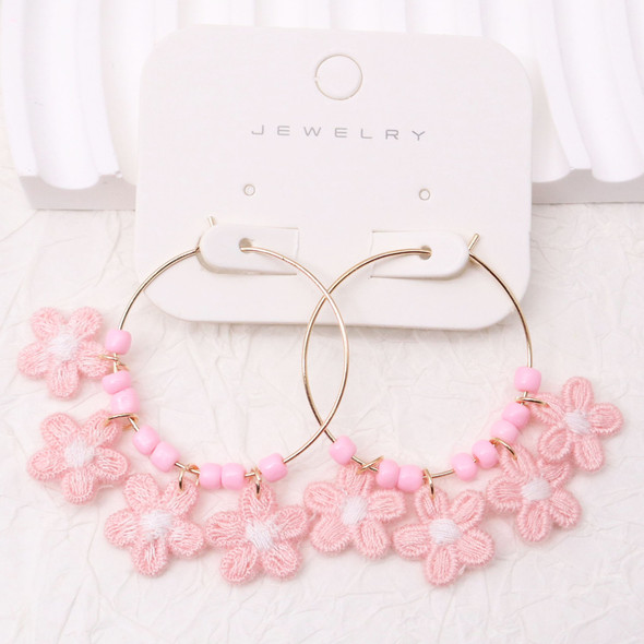 2" Embroidered Floral Hoop Earrings .70 each pair